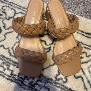 Sincerly Jules Braided Double-Strap Slide Sandals in Tan